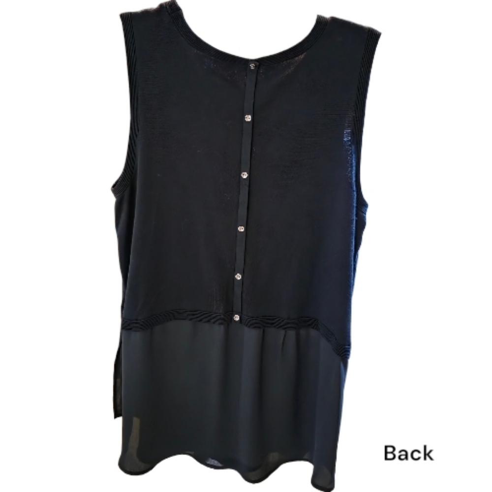 Reitmans Spft Knit And Semi Sheer Black Sleeveless Blouse - Picture 3 of 8
